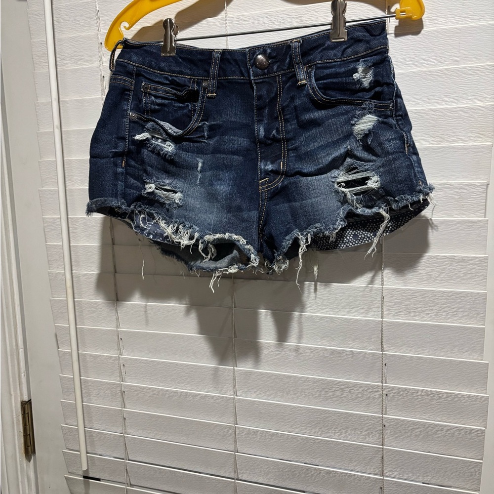 American Eagle Dark Blue Distressed Jean Shorts